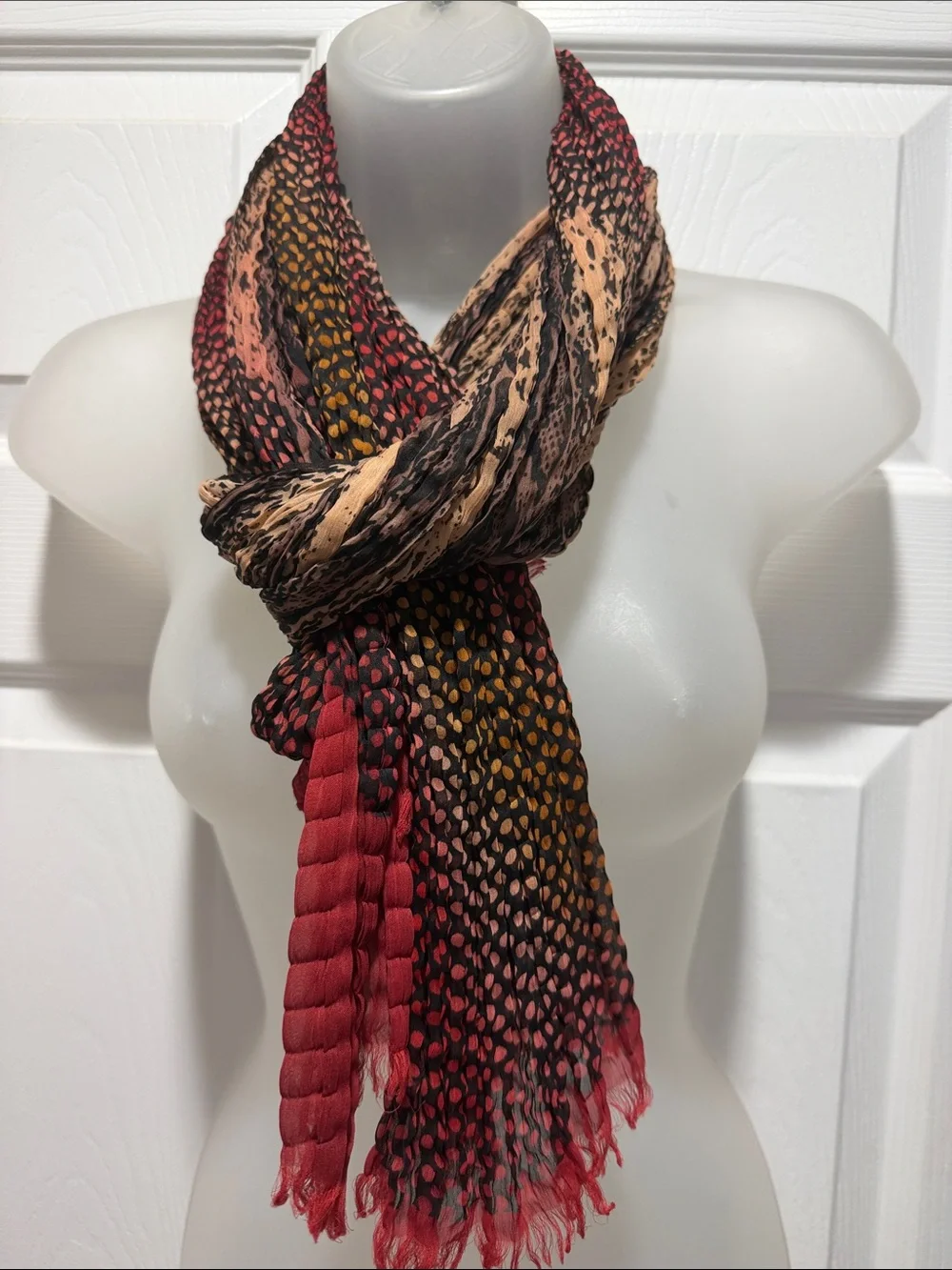 VTG Y2K Avant-Garde Mixed Print Plissé Micro-Pleated Asymmetric Statement Scarf